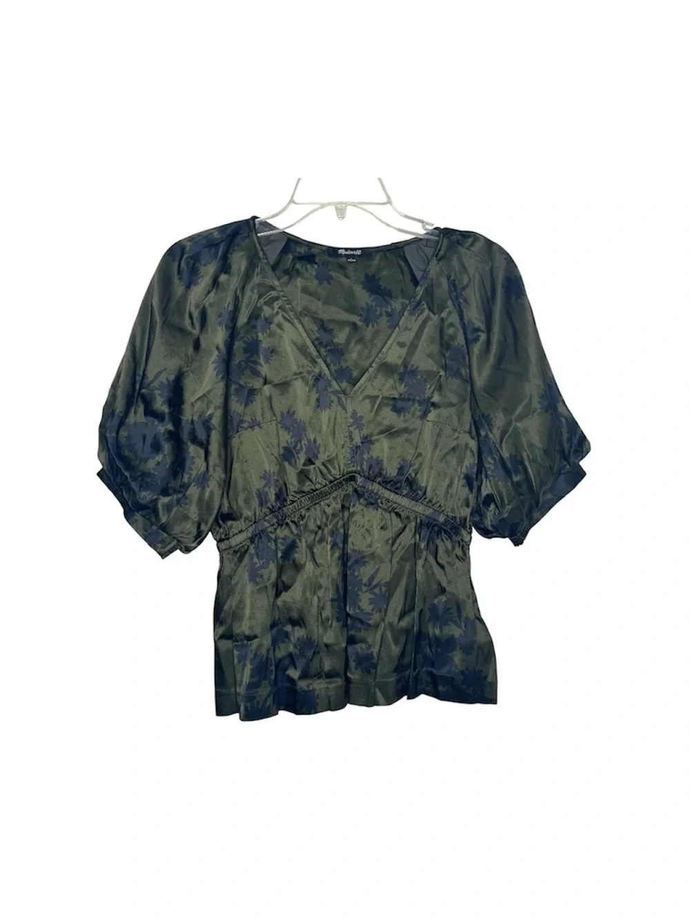 Madewell Satin Shirred Puff Sleeve Blouse Size S